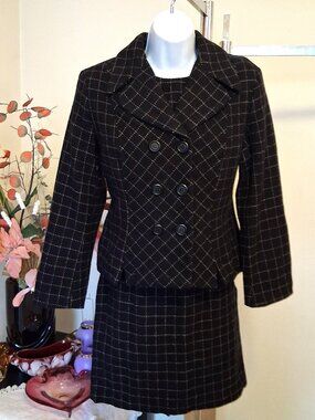 Preowned Lino Catalano 3 Piece Blazer Camisole Skirt 100% Wool Business Suit 8